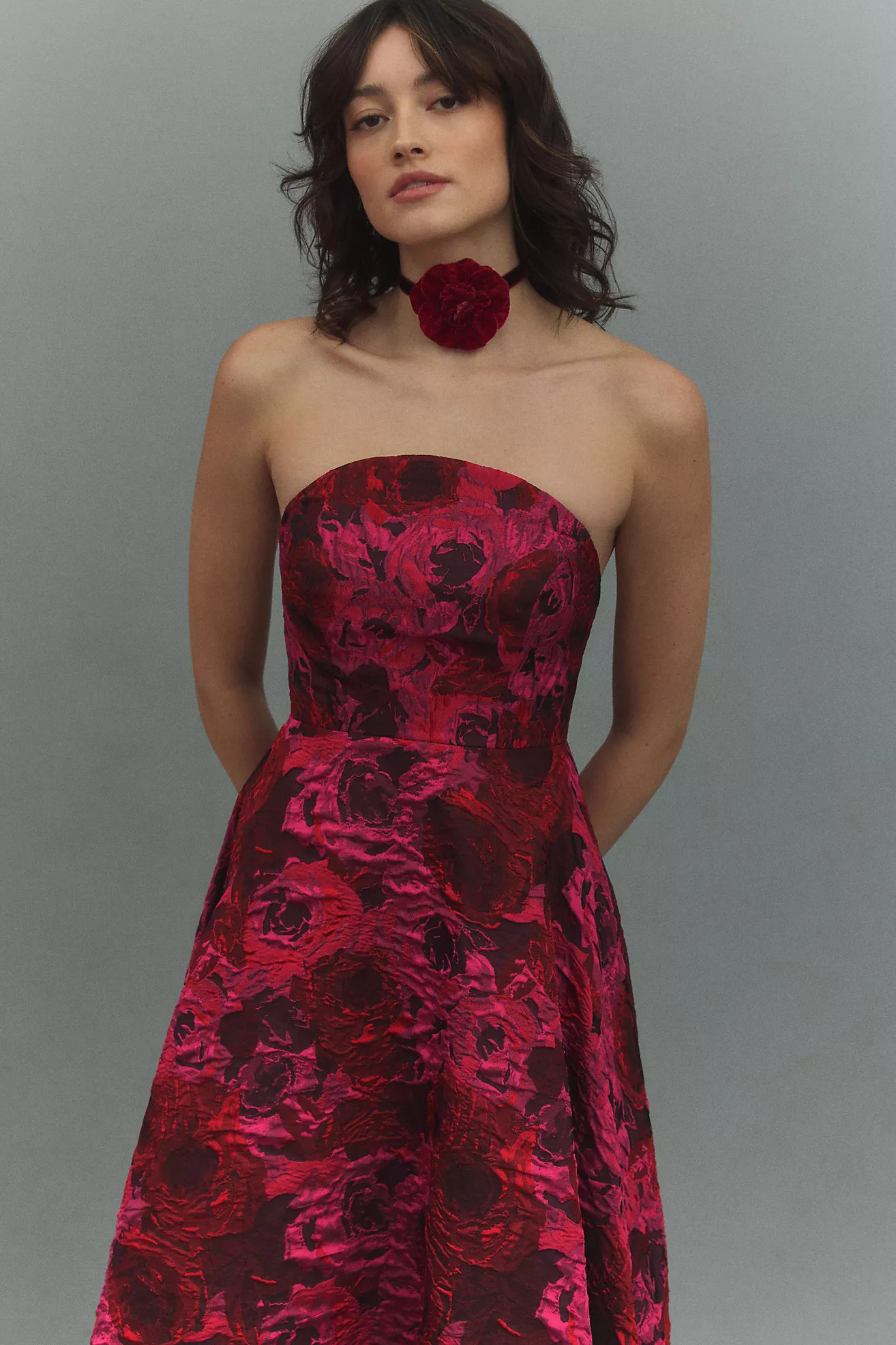 Mac Duggal Strapless Brocade High-Low A-Line Maxi Dress | Anthropologie (US)