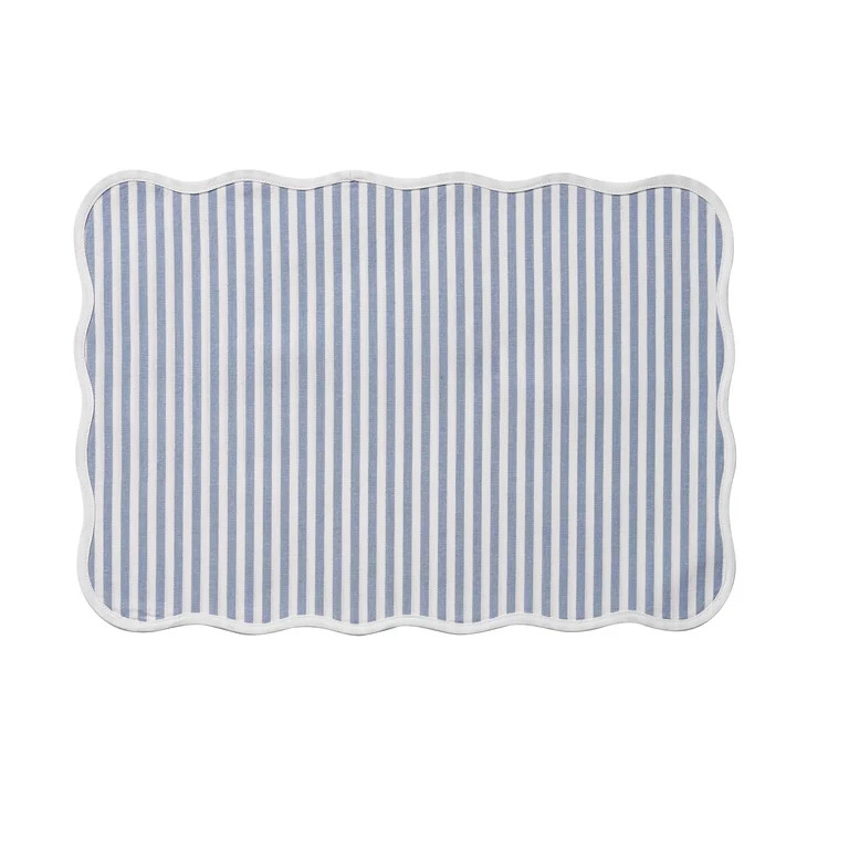 Striped Cotton Scallop Table Placemat, Blue and White, 20" x 14", by My Texas House | Walmart (US)