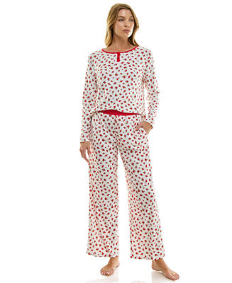 Roudelain Women's 2-Piece Printed Pointelle Long-Sleeve Top and Pants Set - Macy's | Macy's