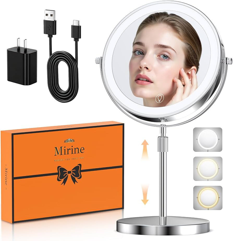 Professional 9" Lighted Makeup Mirror with Magnification, 1X/20X Double-Sided Vanity Mirror, 3600... | Amazon (US)