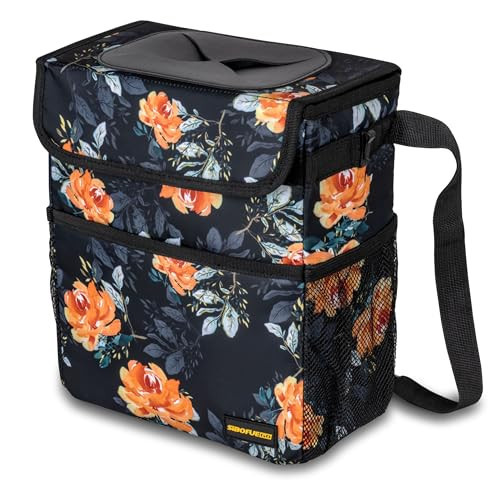 SIBOFUEGO Cute Car Trash Can with Lid – Multipurpose Collapsible Trash Bin for Car, Leak-Proof Organizer, Waterproof Garbage Can with Storage Pockets & Adjustable Straps, 2 Gallons (Flower) | Amazon (US)
