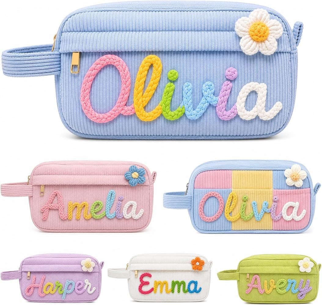 Personalized Corduroy Pencil Case, Custom Name Pencil Pouch Makeup Bag for Women Teens, Large Cap... | Amazon (US)
