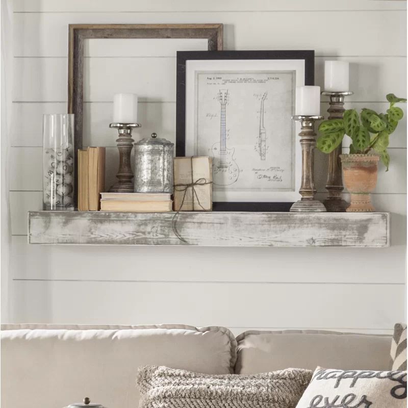 Oldbury Naite Floating Shelf in Shabby White/Gray Solid Wood Handmade Rustic Style Wall Shelf | Wayfair North America