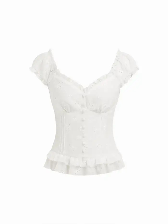 Textured Scoop Neck Drawstring Lace Trim Oversized Top | Cider