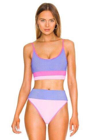 BEACH RIOT Eva Bikini Top in Pink & Periwinkle Colorblock from Revolve.com | Revolve Clothing (Global)