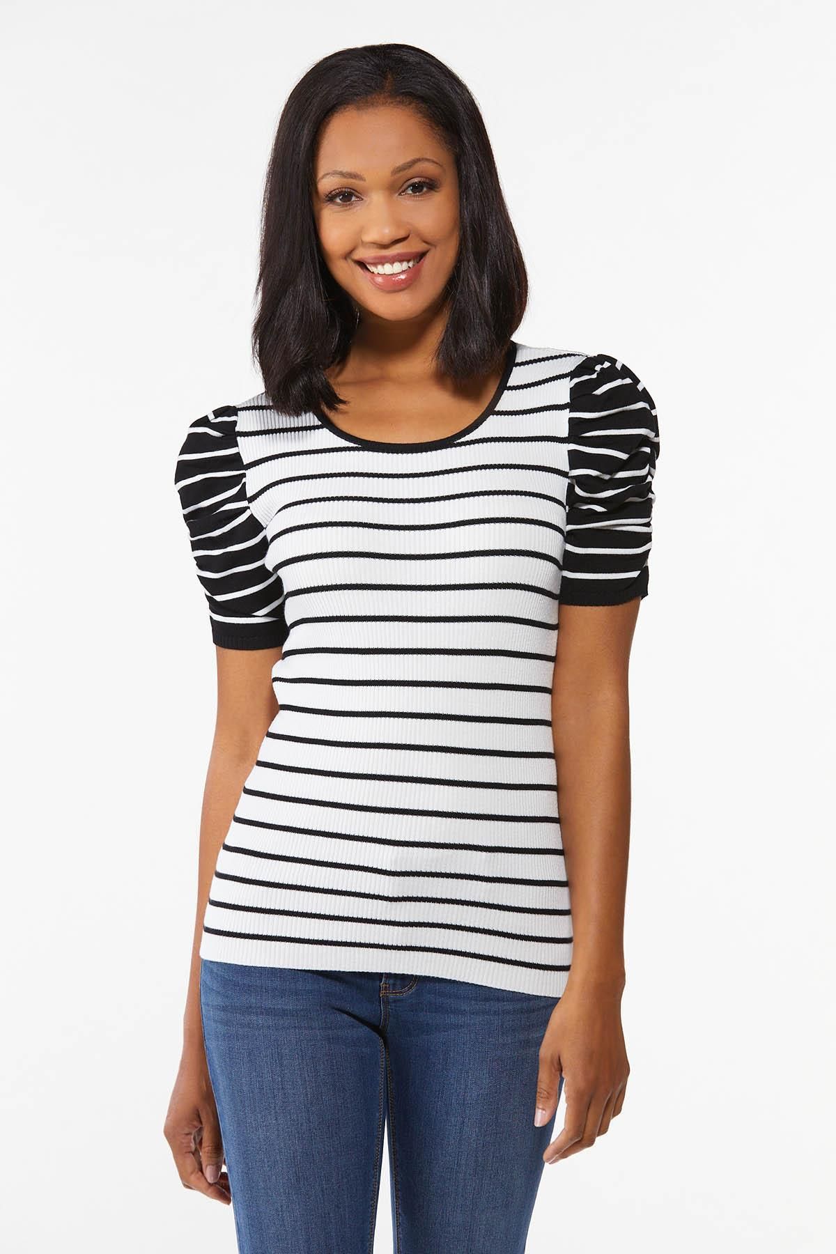 Striped Puff Sleeve Sweater | Cato Fashions