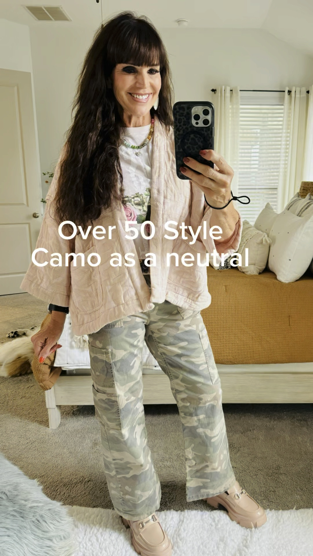 Camo cargos as a neutral!  Add a graphic tee, embroidered belt, swing coat, some colorful beads and fun socks with loafers!  Fun style, cute and comfy! 🫶🏻🌸😊

#LTKStyleTip #LTKActive #LTKOver40