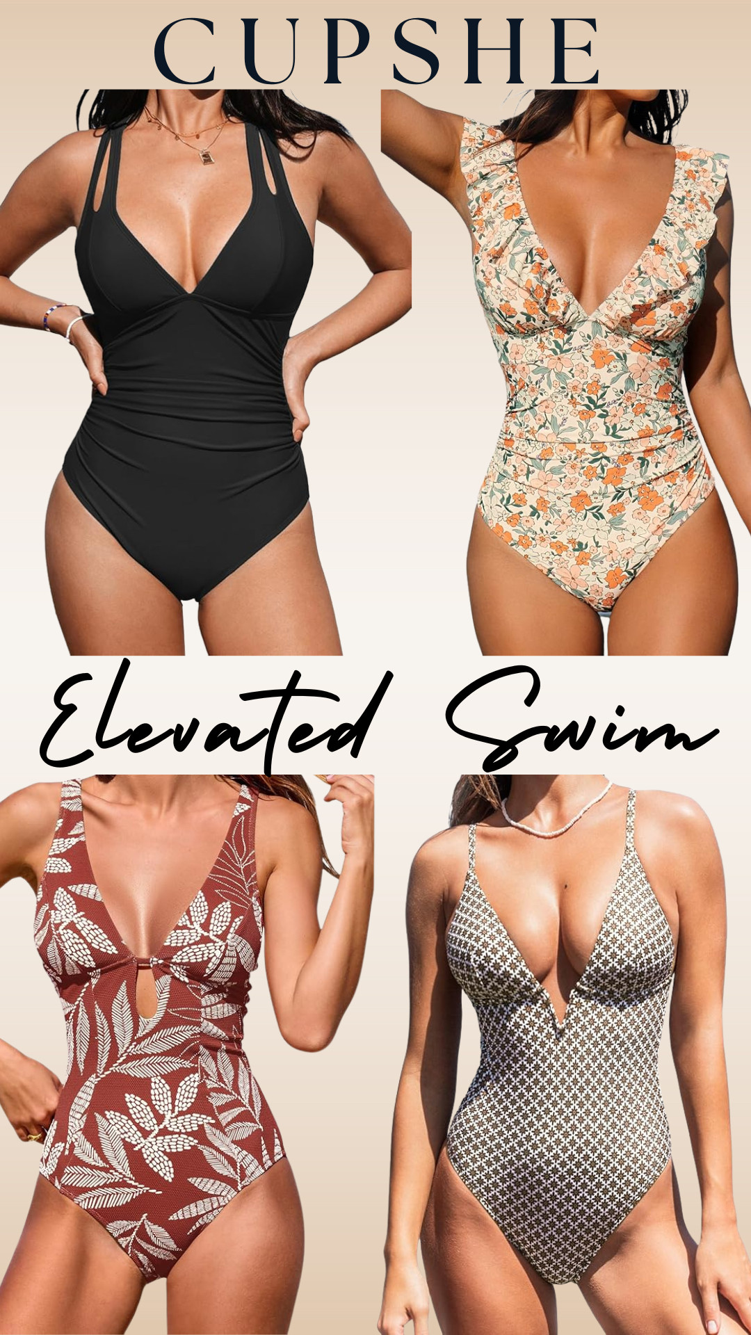 Elevated Swim by Cupshe ☀️

@Cupshe one piece swimsuits are some of the best selling tummy control one piece swimsuits I’ve found on Amazon that look expensive but are actually affordable (most under $50!!).

These are some of Cupshe’s most popular and best selling one pieces because they have that elevated, designer-inspired resort wear look while still being comfortable, flattering, and very slimming.

These one piece swimsuits are perfect for moms, postpartum, tummy control, modest swimwear, vacations, resort trips, cruises, pool days, beach vacations, honeymoons, spring break, and summer outfits when you want something that smooths the stomach, defines the waist, supports the bust, and still looks chic and elevated.

I always look for details like ruching through the stomach area, wrap styles, deep V styles, adjustable straps, built in cups, compression fabric, and full coverage bottoms because they hold everything in, are very flattering on the tummy area, and are some of the most popular styles every year for a reason.

Brand: Cupshe
Styles: one piece swimsuit, tummy control one piece, ruched one piece, wrap one piece, deep V one piece, slimming one piece, modest one piece
Colors: black, floral, tropical print, brown, rust, neutral print, patterned

If you’re looking for best selling one piece swimsuits, flattering one pieces for moms, tummy control swimsuits, or affordable swimsuits that look designer, these are such good Amazon swim finds.

↓ Everything is linked! 

#LTKSwim #LTKSeasonal #LTKTravel