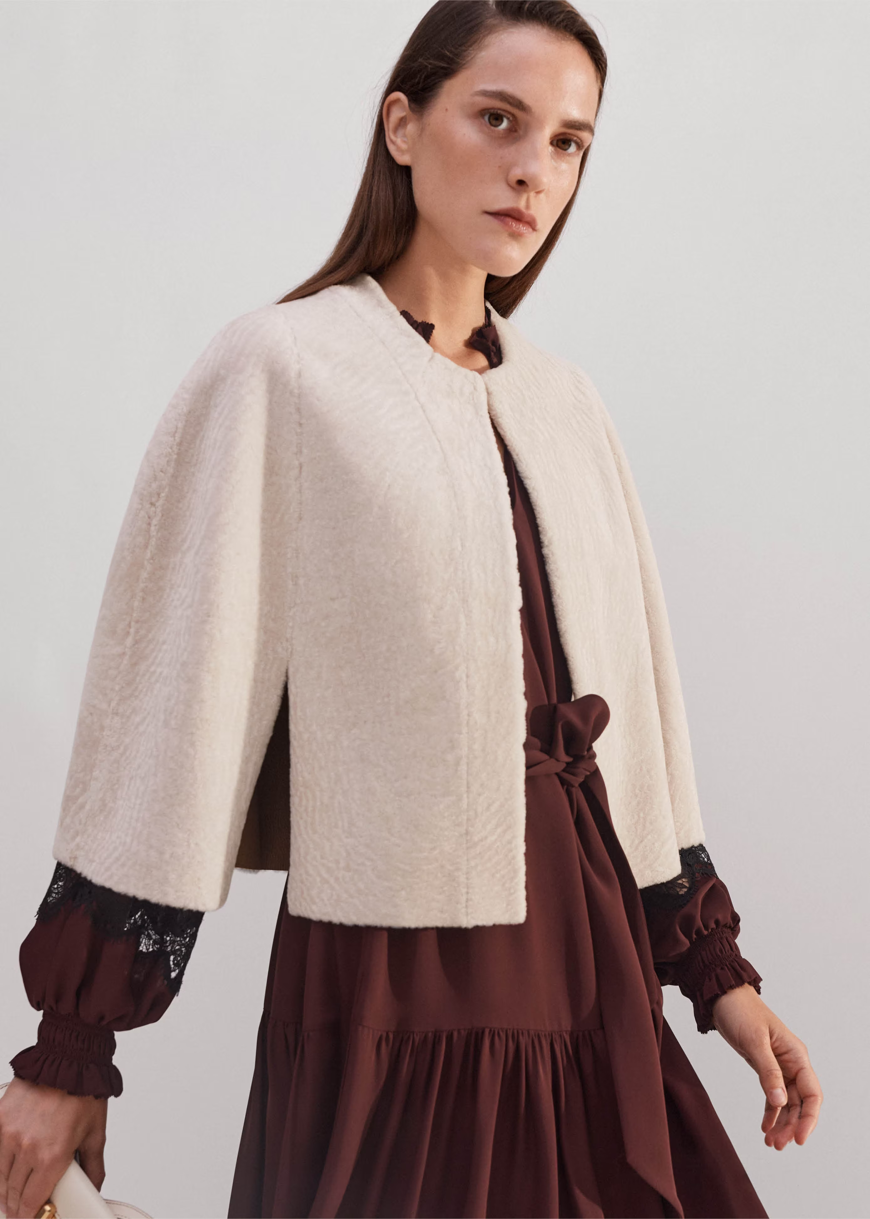 Women's Cream Luxe Shearling Cape | ME+EM | ME+EM Global (Excluding US)