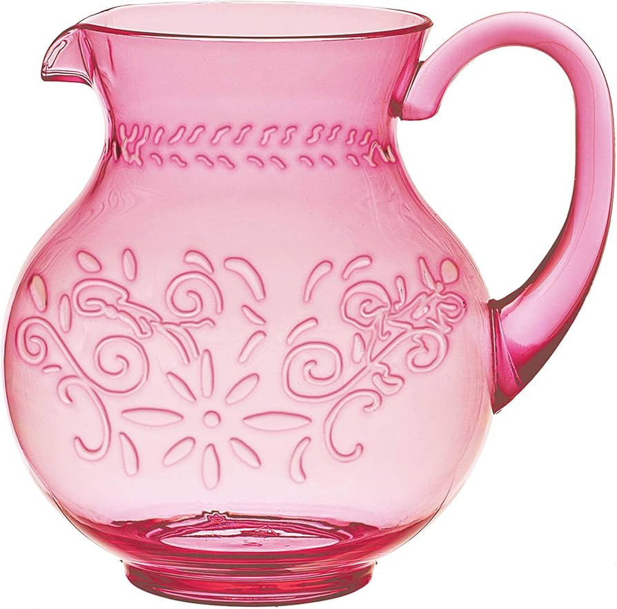 Elegant Debossed Plastic Pink Floral Pitcher - 2.9 Qt (1 Pc.) - Perfect for Entertaining, Indoor ... | Amazon (US)