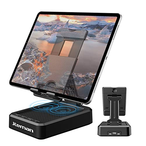 JTEMAN Tablet Stand Adjustable with Bluetooth Speakers,Kitchen Gadgets,Gifts for Women Men,Wireless Bluetooth Speaker Tablet Holder,Desk Mic Charging Sation Compatible with Phones and Tablet | Amazon (US)
