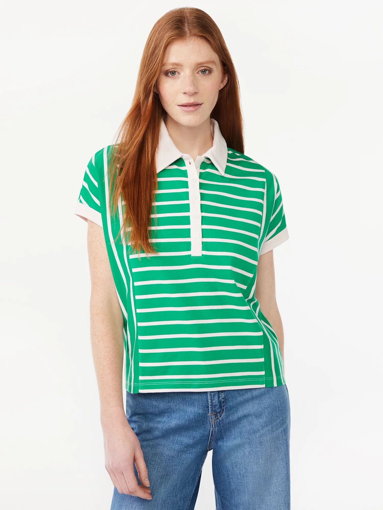 Free Assembly Women's Seamed Polo Shirt with Short Cap Sleeves | Walmart (US)
