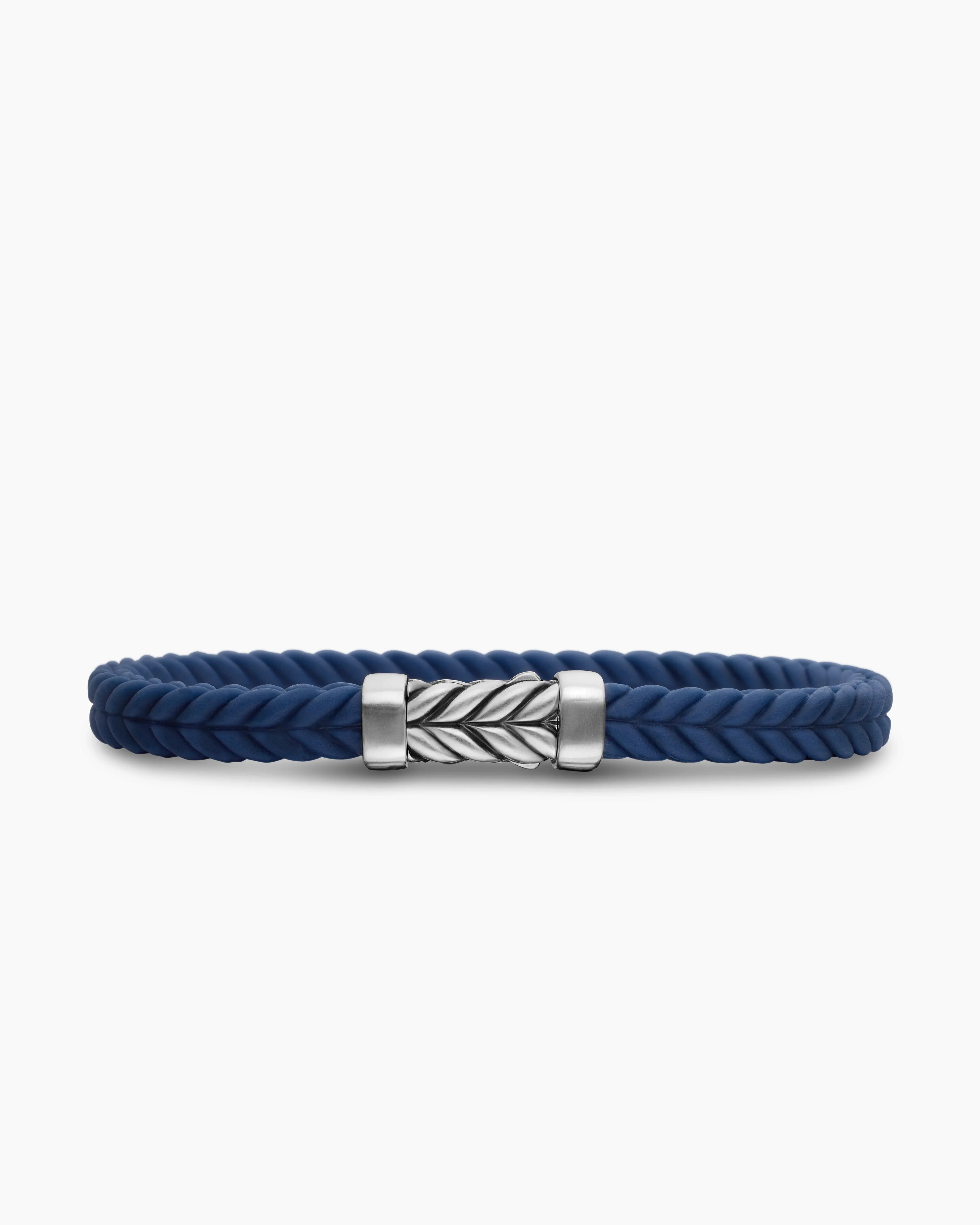 David Yurman | Chevron Bracelet in Blue Rubber with Sterling Silver, 6mm | David Yurman
