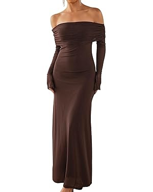 KUTUMAI Bodycon Maxi Dress, Off Shoulder, Mesh Ruched Dresses | Amazon (US)