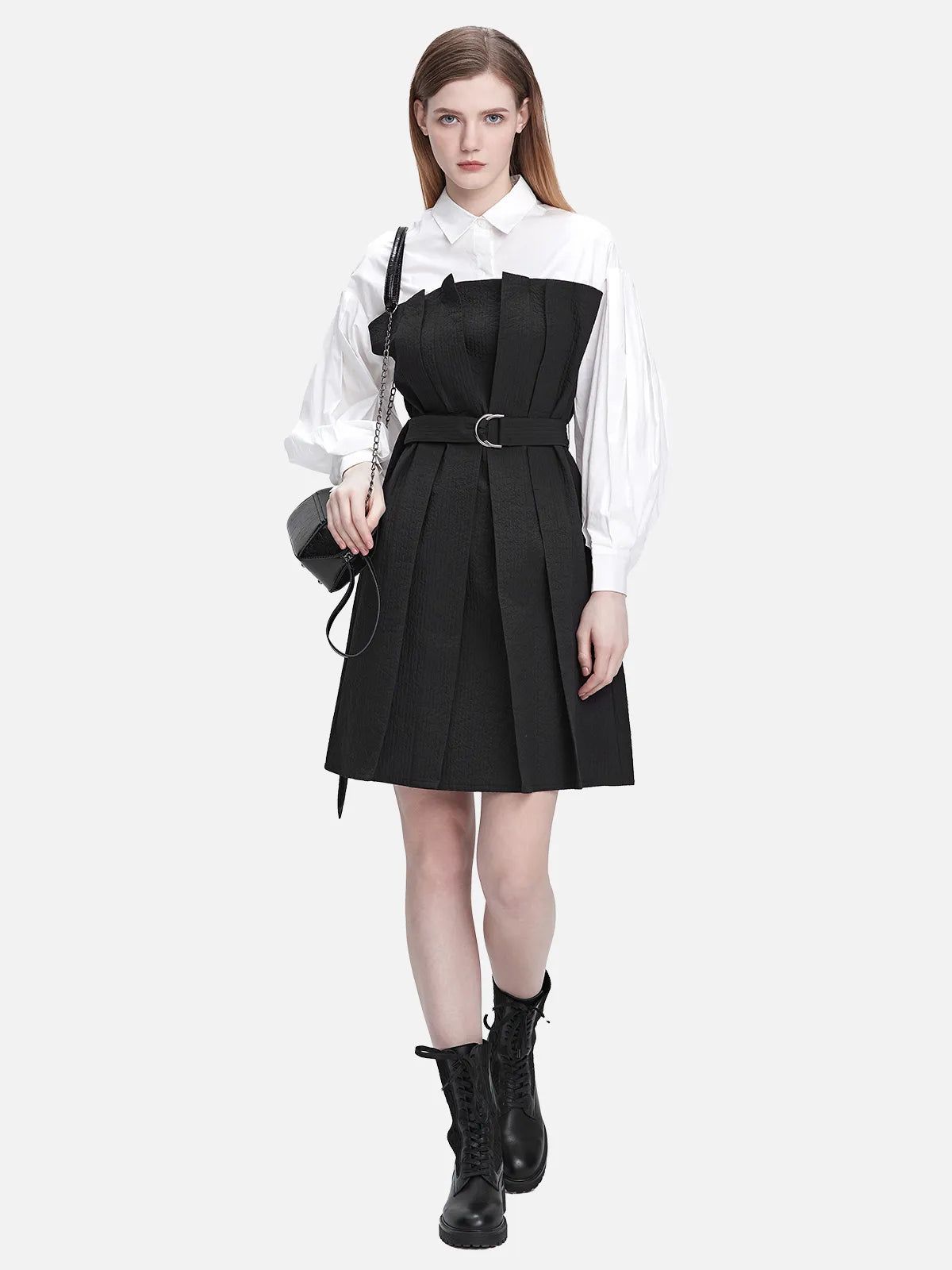 Trench Style Shirt Collar Pleated Dress | SDEER