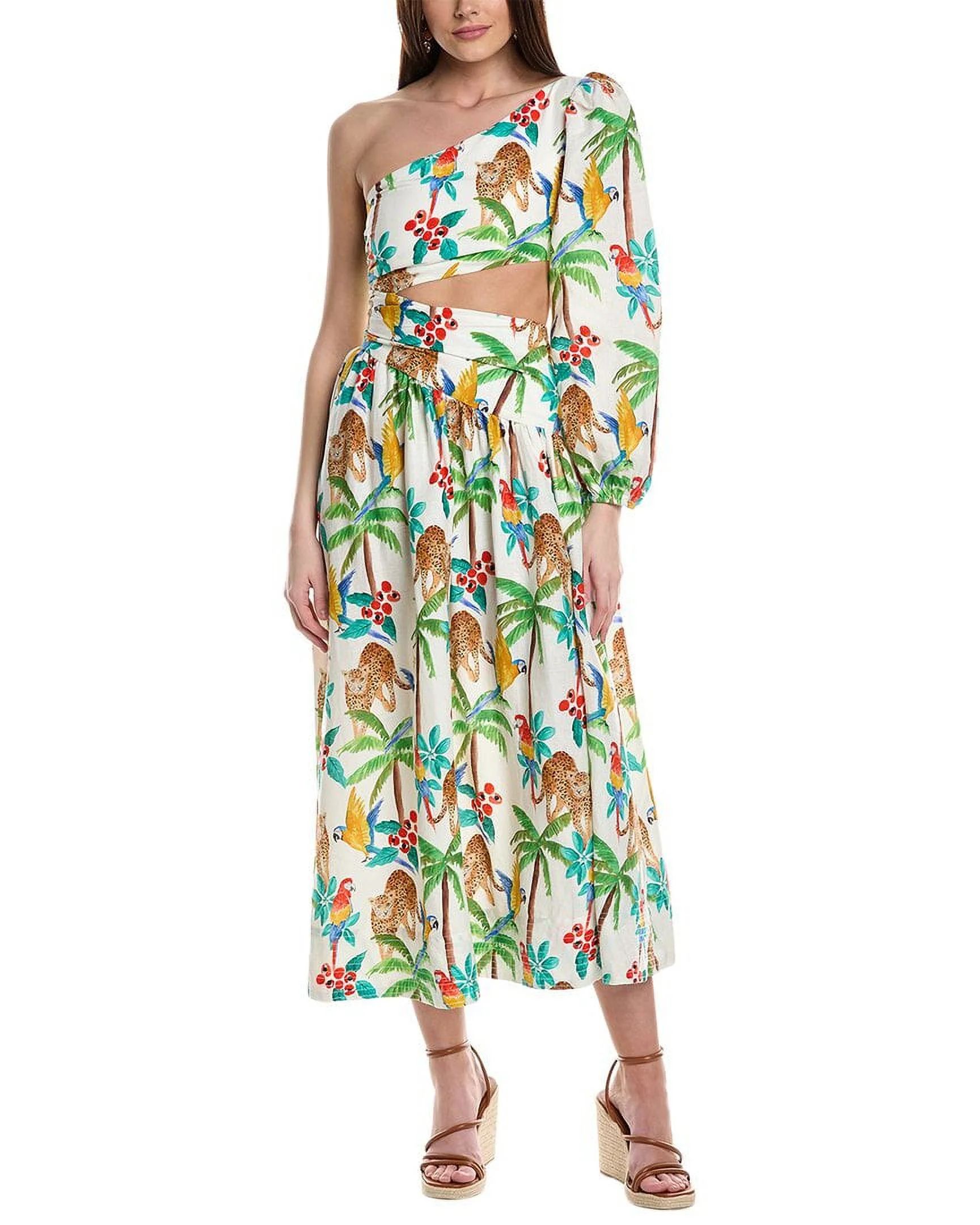 FARM Rio womens  Tropical Paradise One-Shoulder Linen-Blend Midi Dress, XXS, | Walmart (US)