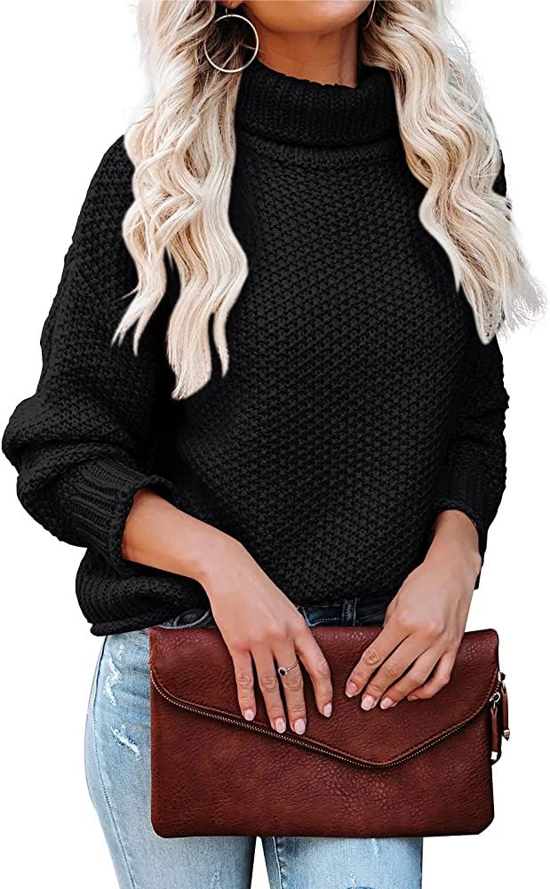 Lynwitkui Women Turtleneck Sweaters Batwing Sleeve Casual Loose Chunky Pullover Sweater Knit Tops | Amazon (US)