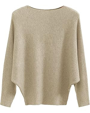 GABERLY Boat Neck Batwing Sleeves Dolman Knitted Sweaters and Pullovers Tops for Women | Amazon (US)