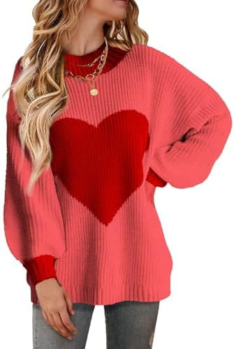 Virmoku Oversized Valentine Heart Sweater for Women Boyfriend Style Long Sleeve Crewneck Sweaters... | Amazon (US)