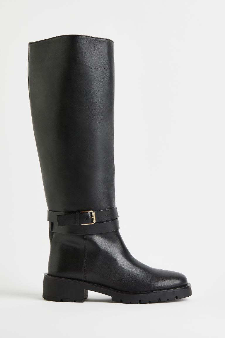 Knee-high leather boots - Black - Ladies | H&M GB | H&M (UK, MY, IN, SG, PH, TW, HK)