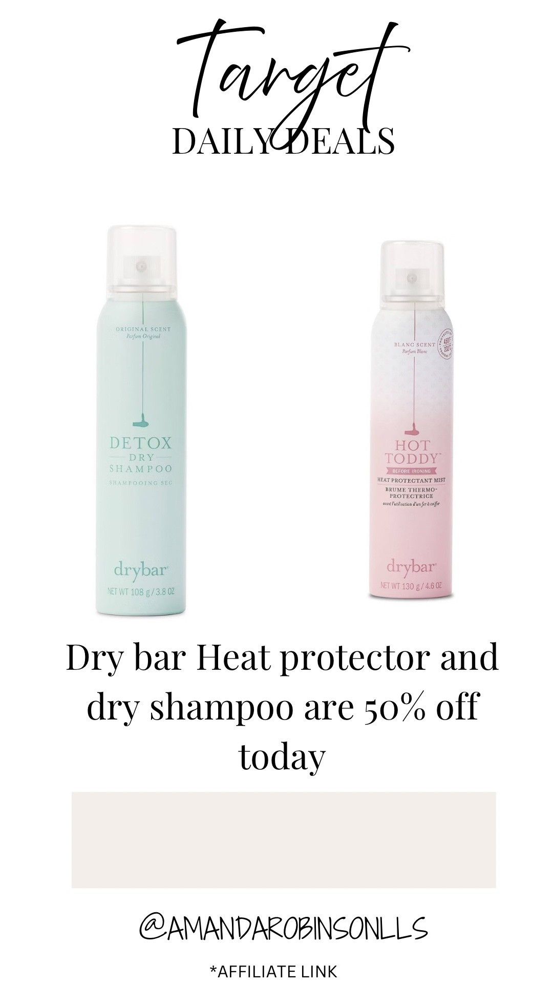 Target daily deals
50% off dry at heat protector  and dry shampoo 

#LTKSaleAlert #LTKBeauty