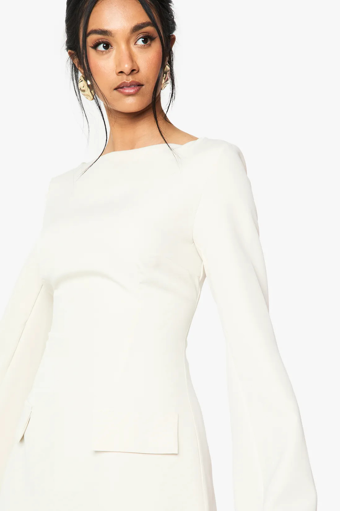 Dresses | Long Sleeve Slash Neck Tailored Mini Dress | boohoo | Boohoo.com (UK & IE)
