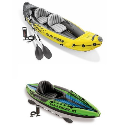 Intex 2-Person Inflatable Kayak with Oars and Pump and 1-Person Inflatable Kayak | Target