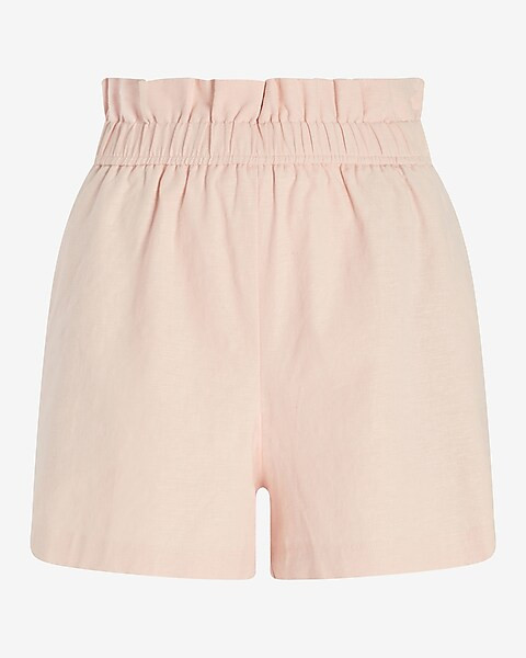 Super High Waisted Linen-Blend Pull On Paperbag Shorts | Express