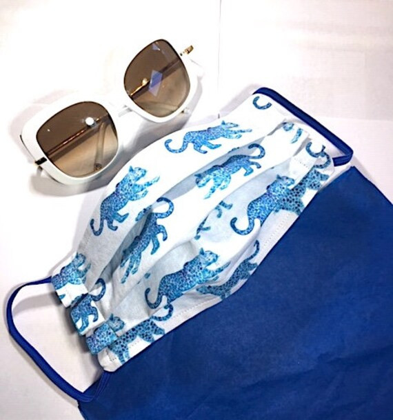 Blue Leopard Face Mask Chinoiserie Reversible Cotton Women's | Etsy (US)