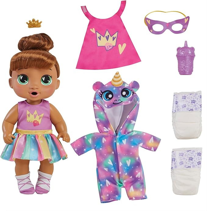 Baby Alive Super BFF Sophia Sparkle Brown Hair Dress Up Baby Doll Playset, 11 Inches, Toys for 3 ... | Amazon (US)