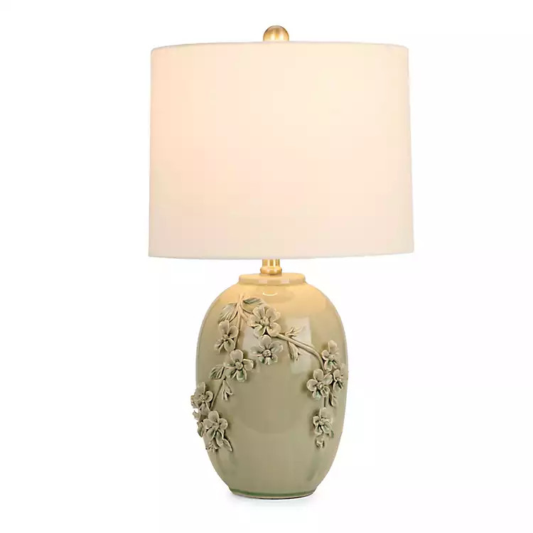 New! Green Ceramic 3D Flowers Table Lamp | Kirklands