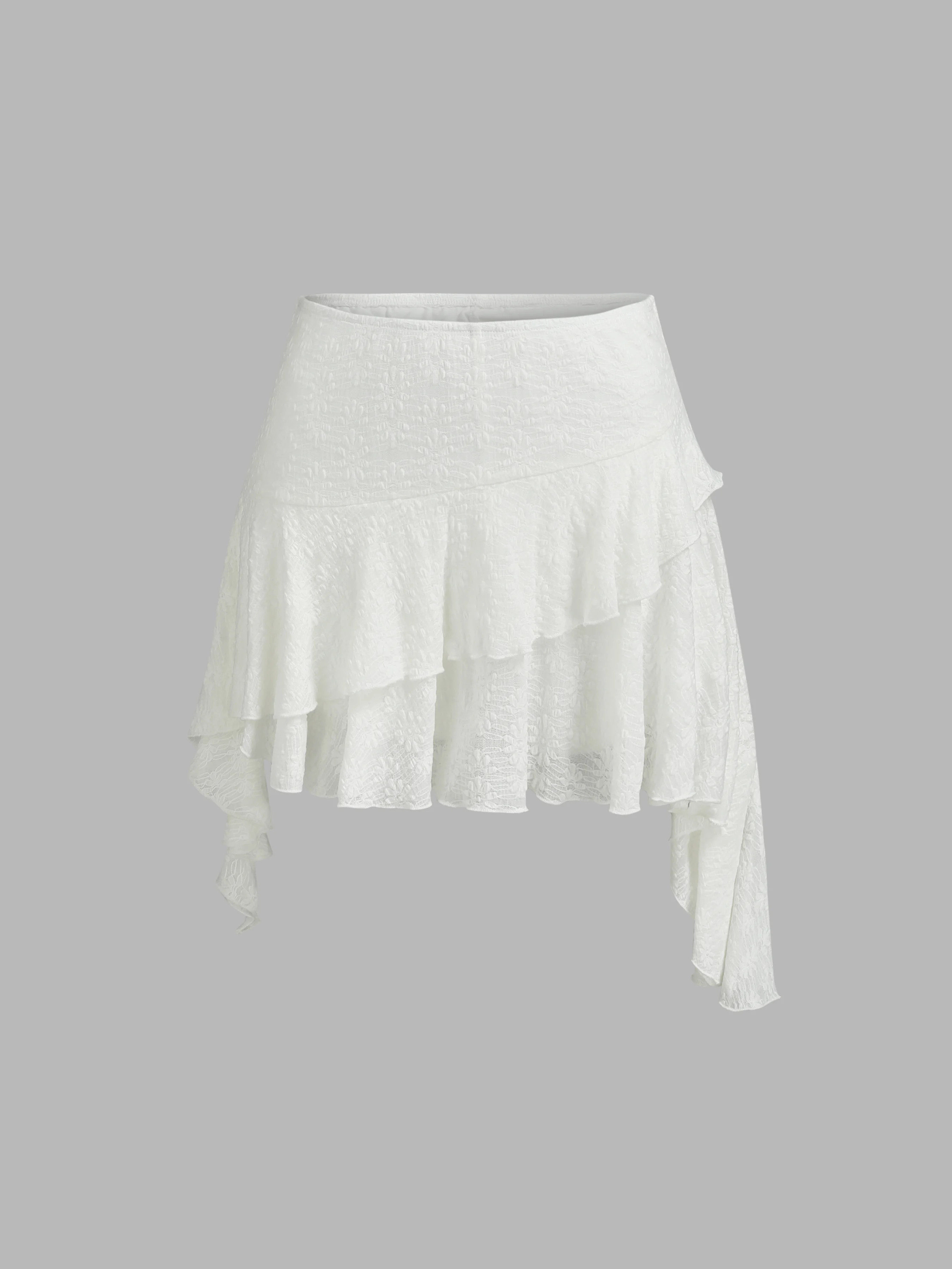 Low Rise Lace Floral Layered Ruffle Hem Mini Skirt | Cider