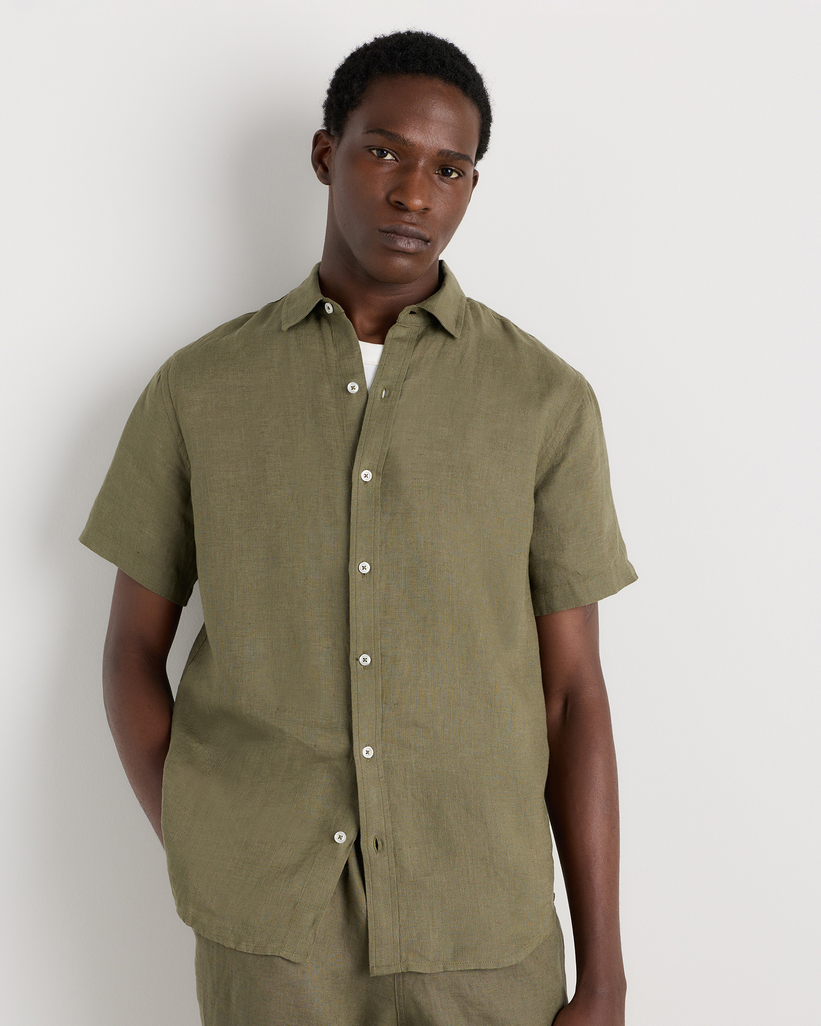Quince | Men's 100% European Linen Short Sleeve Shirt in Martini Olive, Size XXL | Quince