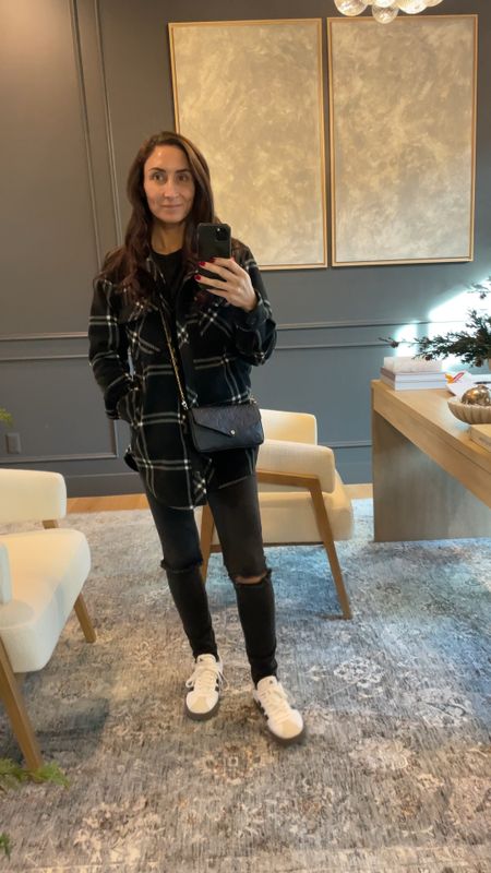 My black shacket is no longer available, but it is available in other colors! Super cozy, and perfect for those crisp days. Loving these new Adidas sneakers as well.

Plaid Shacket-on sale at Nordstrom-DSW find-Adidas sneakers-cute walking sneakers-winter fit 

#LTKsalealert #LTKstyletip #LTKSeasonal