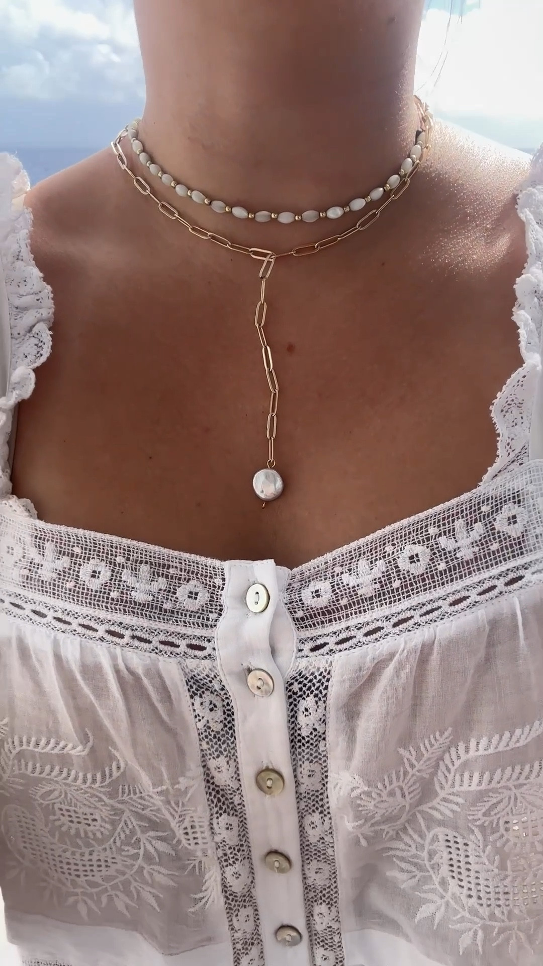 Another LoveShackFancy classic the Sully top. Wearing a size XS it runs wide and can be dressed up or down.

Jewelry is from www.shellsandroses.com

#vintageinspired #whitetop #lacetop #vacation #jewelry #vacationoutfit #romanticstyle #boho #tank #travel 

#LTKWedding #LTKTravel #LTKootd