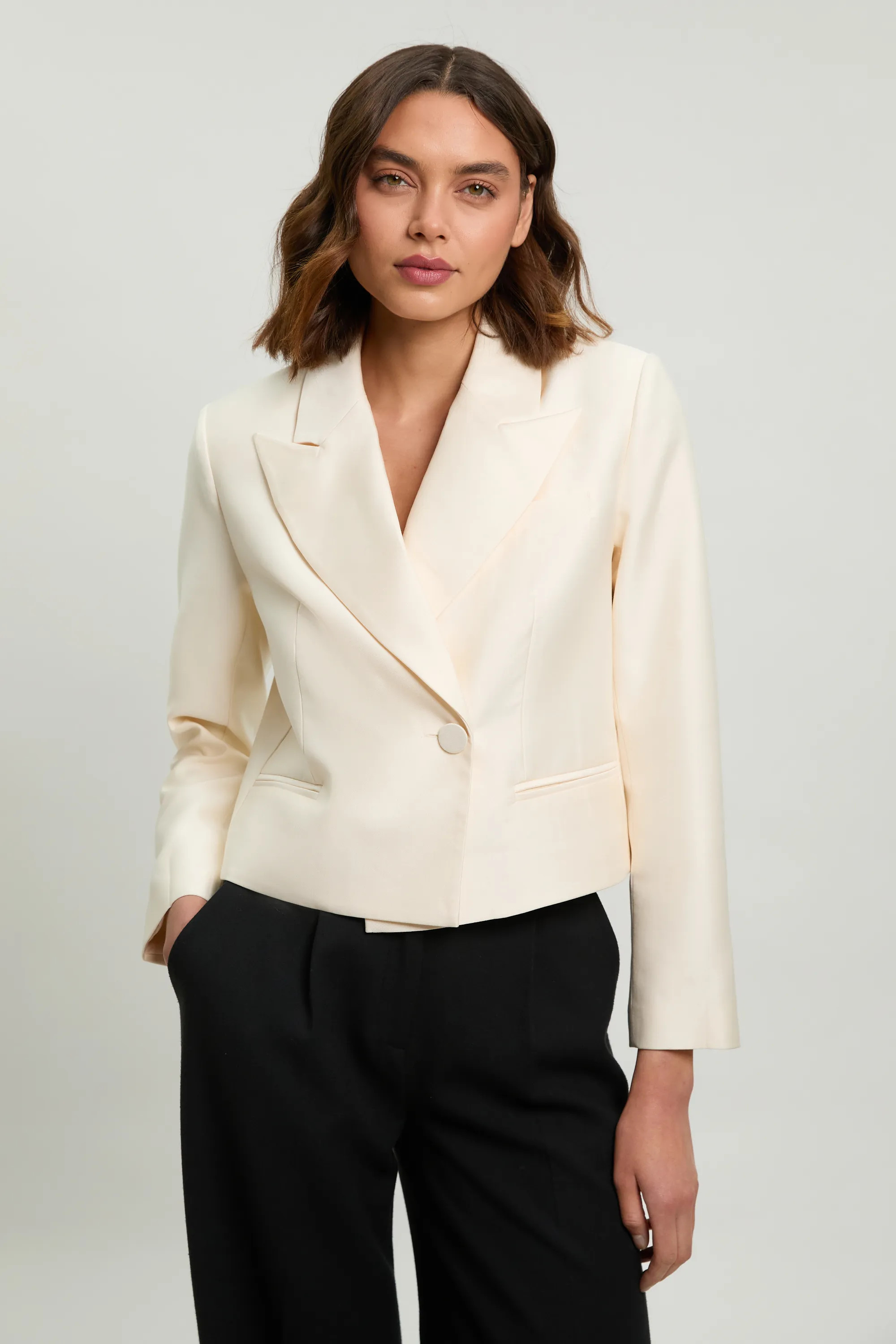 Tailored Satin Tux Cropped Blazer | Karen Millen