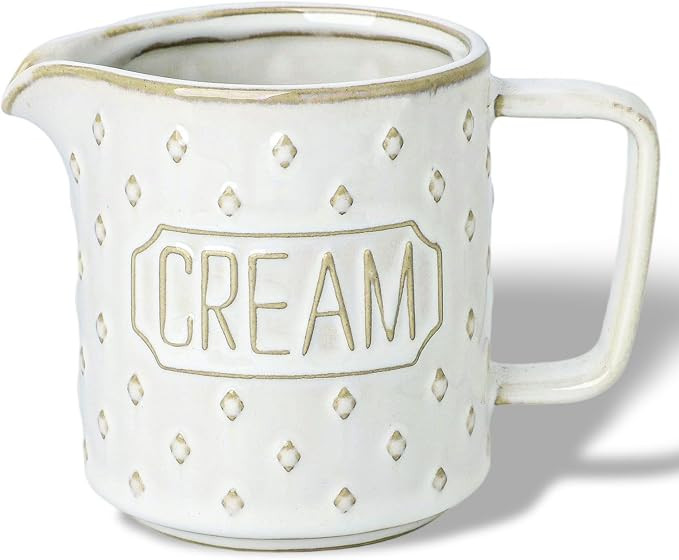 Ceramic Creamer Pitcher,9oz Creamer Pitcher with Handle (Vintage White) | Drip-Free Pouring, Dura... | Amazon (US)