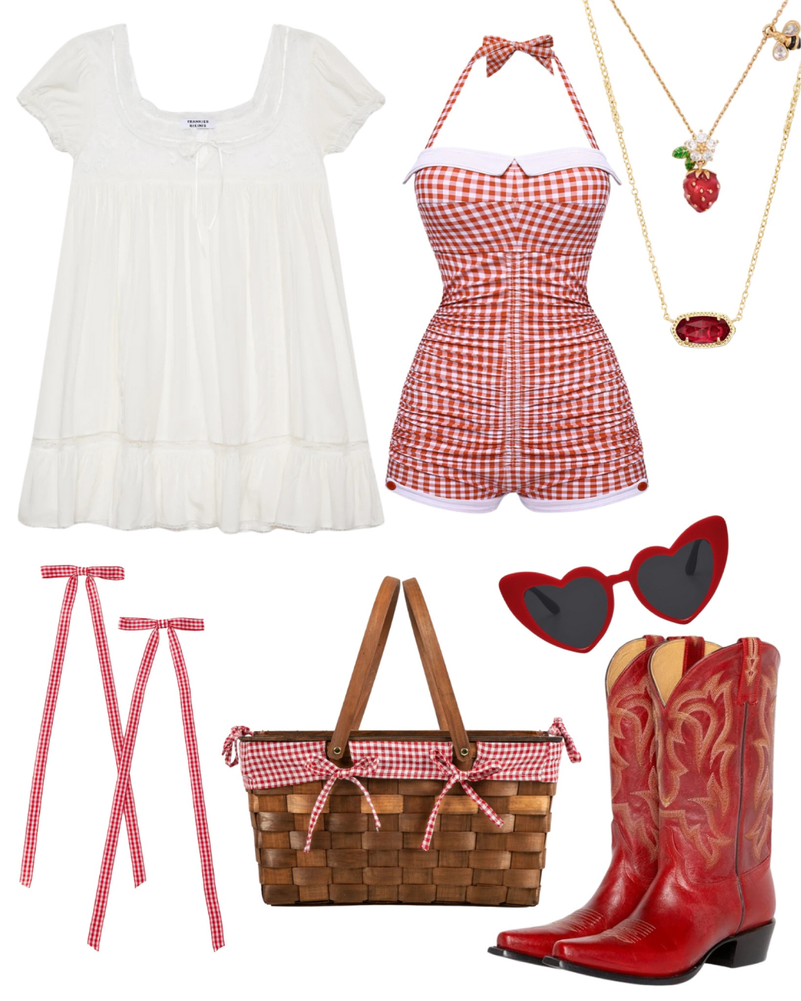 strawberry picking 🍓🍰 #coquette #farmersdaughter #southernbelle #gingham #vintageamericana #retro #picnic 