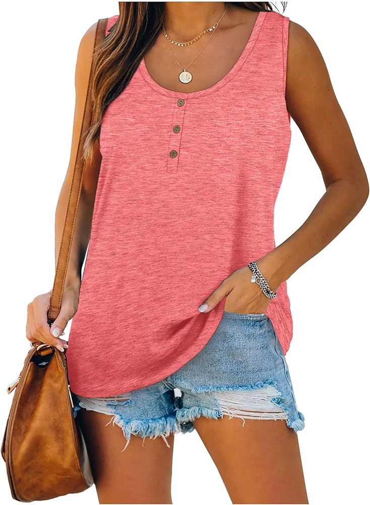 WIHOLL Womens Henley Tank Tops Summer Sleeveless Tunic Tops Casual Button Down Blouse Tshirts | Amazon (US)
