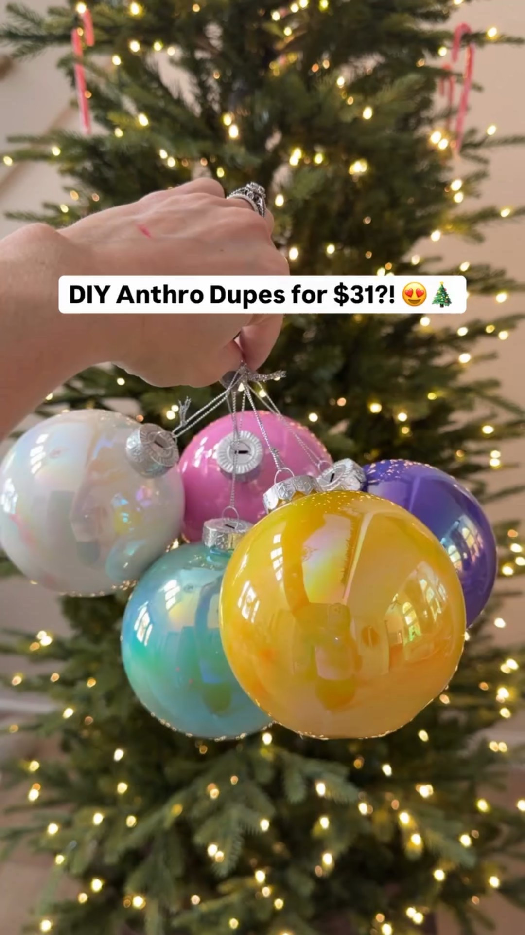 Anthropologie ornament dupes for $31?! Say less 😍✨ These DIY iridescent ornaments look just like the $88 set but you can make them for only $31. 🎨🎄

#anthrodupe #christmasDIY #lookforless 

#LTKSeasonal #LTKHoliday #LTKStyleTip