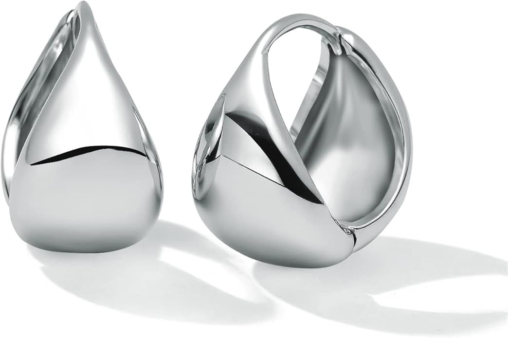 Chunky Gold Hoop Earrings 18K Gold Plated Hoop Earrings Chunky Huggie Earrings for Women, Minimal... | Amazon (US)