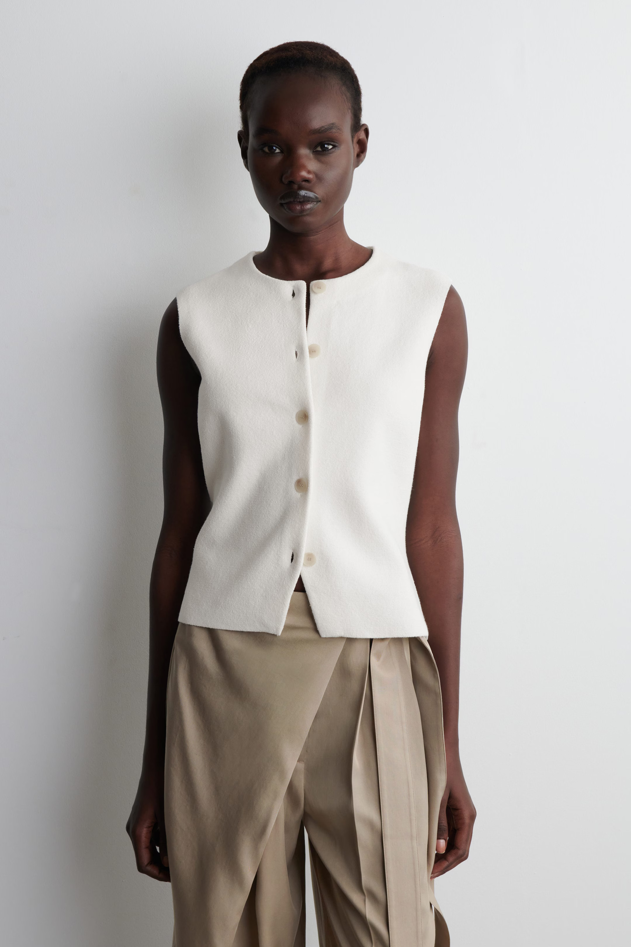 KNITTED COTTON WAISTCOAT - IVORY | COS | COS UK