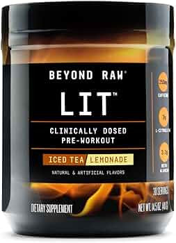 BEYOND RAW LIT Pre-Workout - Iced Tea Lemonade - 14.5 oz | Amazon (US)