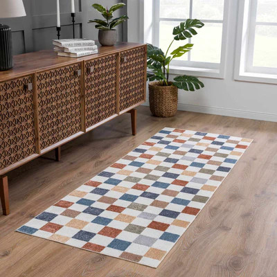 Alie Colorful Checkered Washable Rug | Boutique Rugs