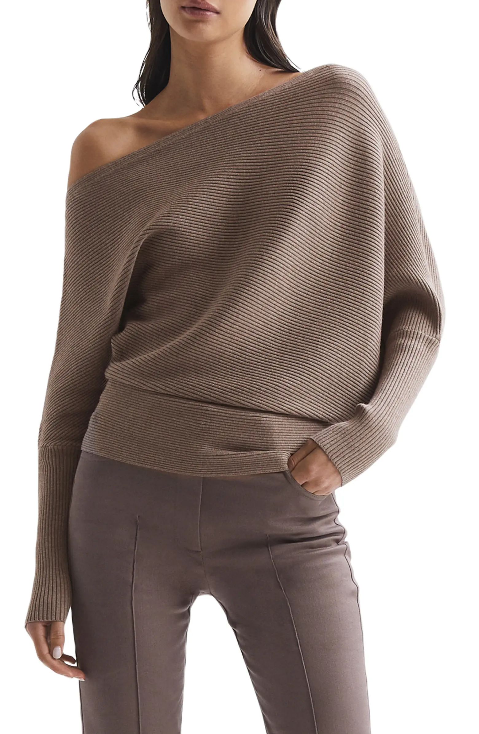 Reiss Lorna Rib One-Shoulder Dolman Sleeve Sweater | Nordstrom | Nordstrom
