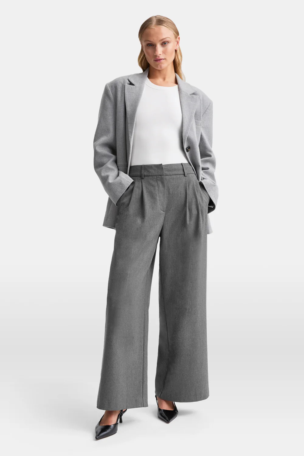 Everyday Tailoring Wide Leg Trousers - Charcoal Grey Marl | TALA (UK)