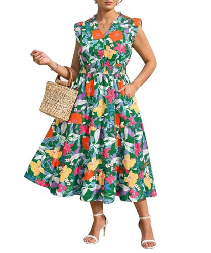 RITERA Plus Size Dress for Curvy Women Summer Cap Sleeve V Neck Maxi Dress Boho Dresses Floral/Gl... | Amazon (US)