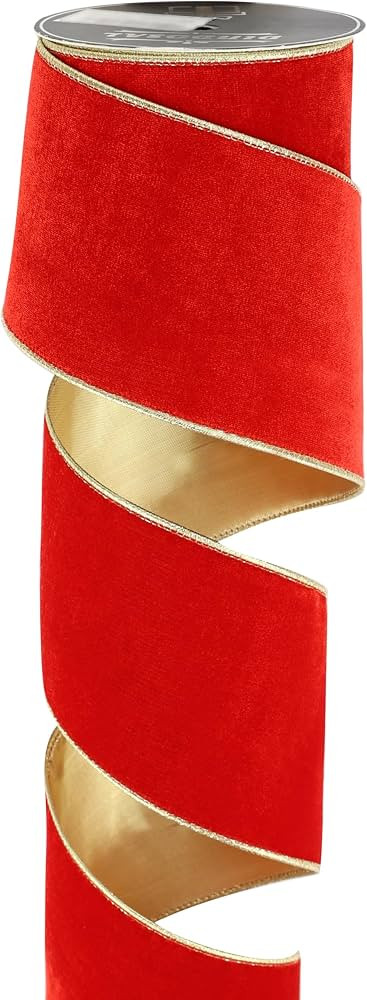 Red Velvet Wired Ribbon, Gold-Backed, 4 Inch x 10 Yards | Amazon (US)