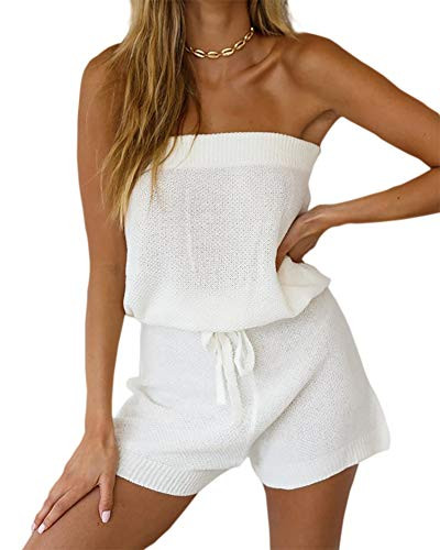 Chang Yun Womens Summer Jumpsuits Casual Loose Sleeveless Off Shoulder Elastic Waist Romper Loungewear Two Piece Outfits | Amazon (US)