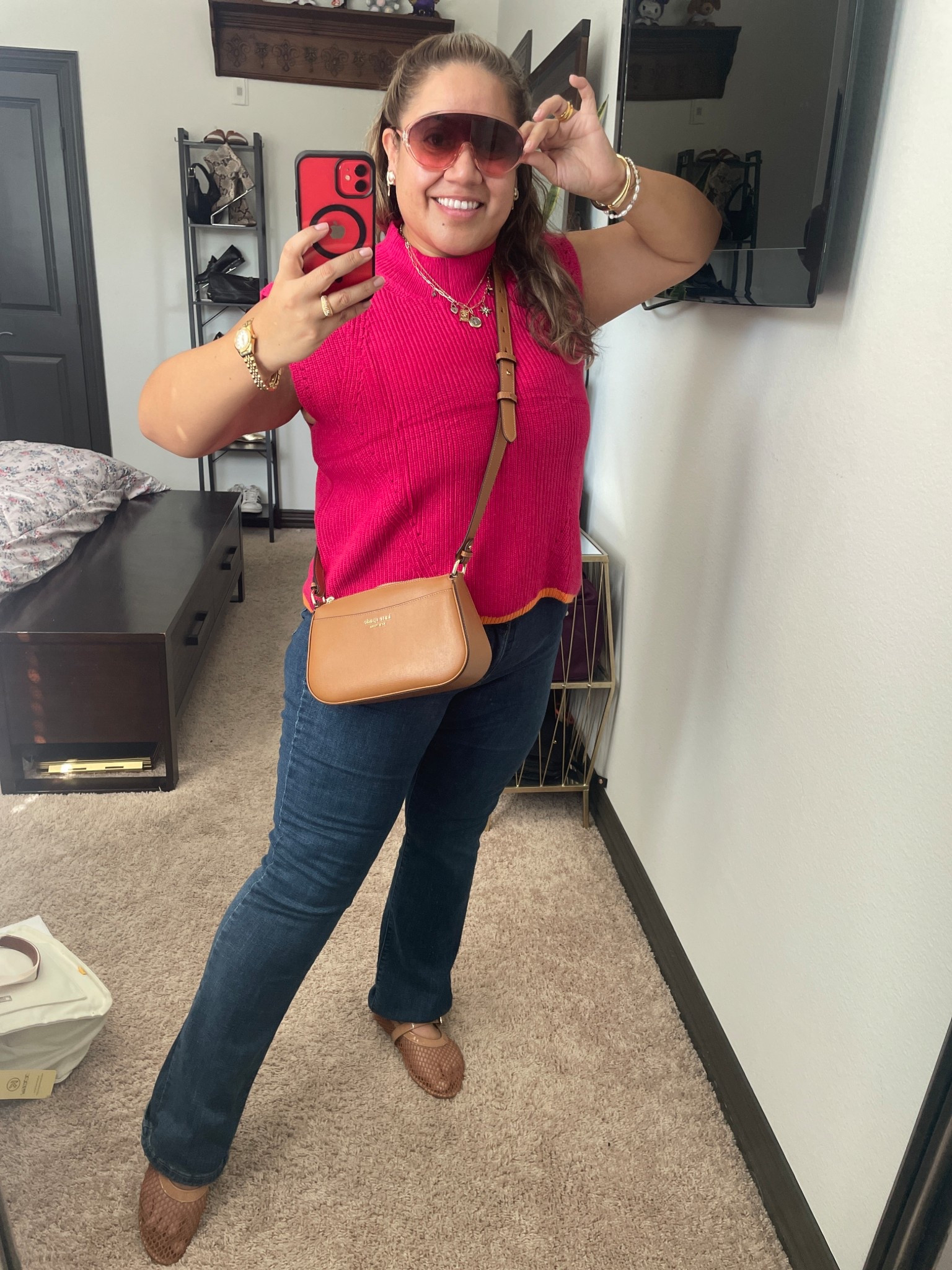 Fall outfit for Texas sweater vest in this bright pink. Pair with mesh flats to stay cool in the 80s October afternoon

#LTKShoeCrush #LTKFindsUnder100 #LTKPetite